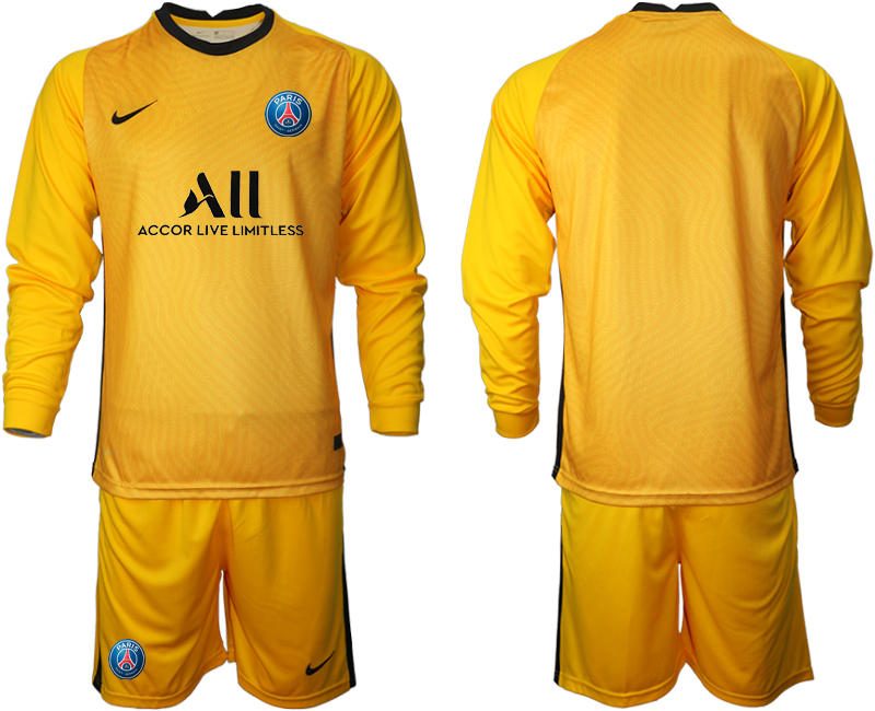 Men 2021 Paris Saint-Germain yellow goalkeeper long sleeve soccer jerseys